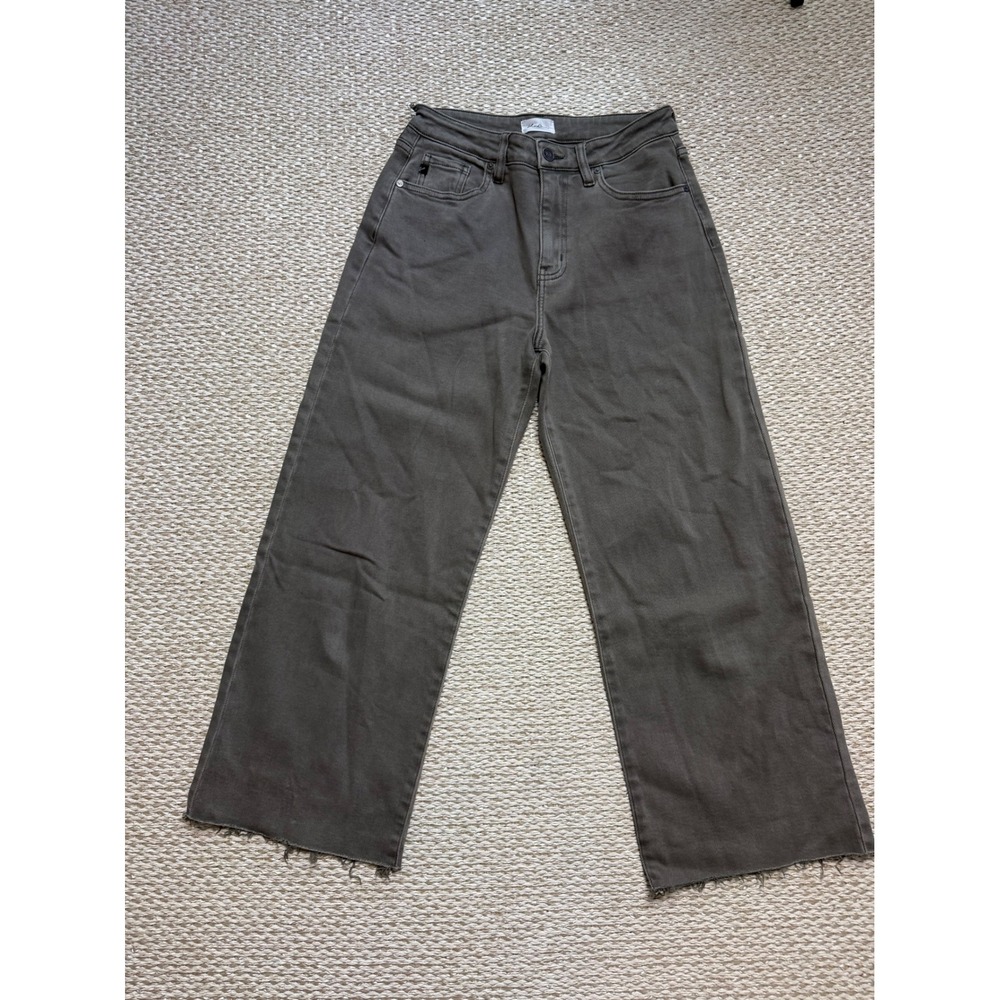 KanCan High Rise‎ Wide Leg Raw Hem Jeans ankle cropped boho Size 5/26